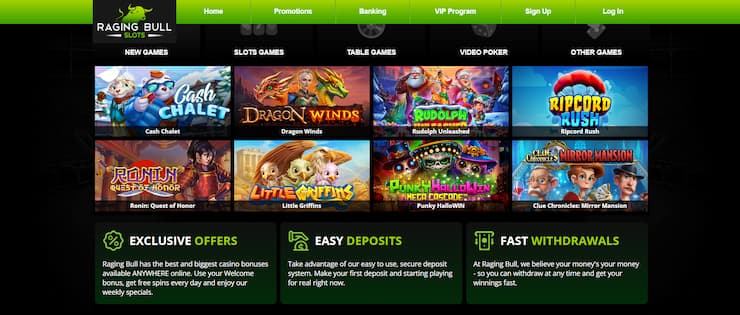Raging Bull live casino homepage